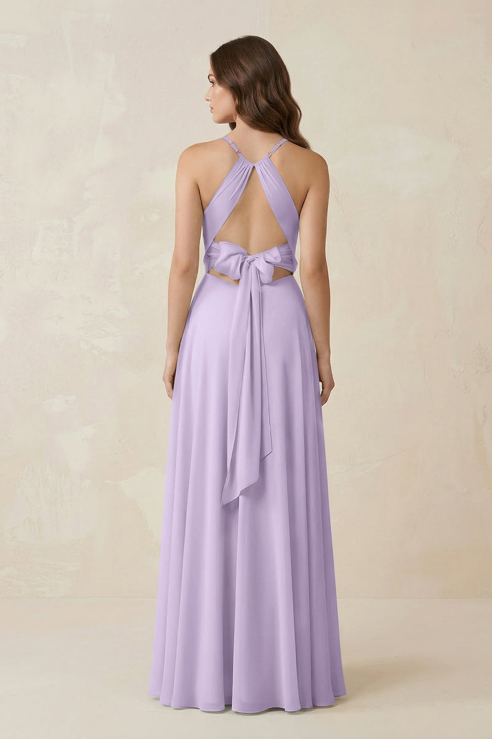 Halter A - Line Chiffon Bridesmaid Dress With Slit in Lavender - KISS BRIDAL Bridesmaid Dresses
