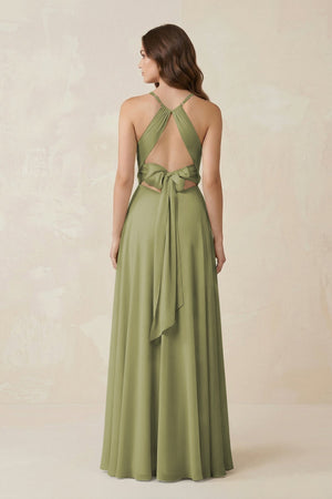 Halter A - Line Chiffon Bridesmaid Dress With Slit in Moss Green - KISS BRIDAL Bridesmaid Dresses
