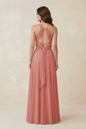 Halter A-Line Chiffon Bridesmaid Dress With Slit in Mulberry (2) | KISSBRIDAL