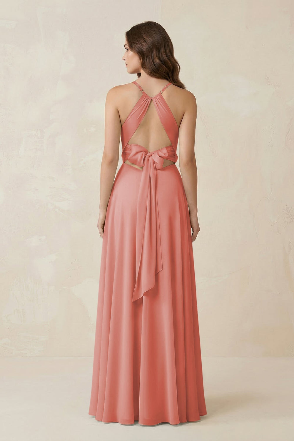 Halter A - Line Chiffon Bridesmaid Dress With Slit in Mulberry - KISS BRIDAL Bridesmaid Dresses