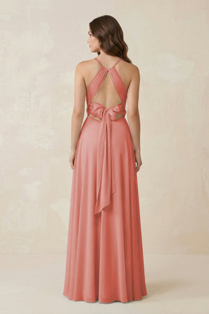 Halter A - Line Chiffon Bridesmaid Dress With Slit in Mulberry - KISS BRIDAL Bridesmaid Dresses