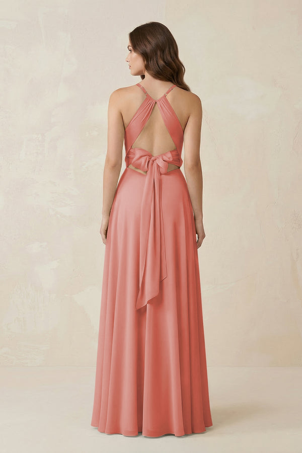 Halter A - Line Chiffon Bridesmaid Dress With Slit in Mulberry - KISS BRIDAL Bridesmaid Dresses