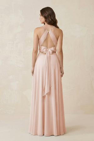 Halter A - Line Chiffon Bridesmaid Dress With Slit in Pale Blush - KISS BRIDAL Bridesmaid Dresses