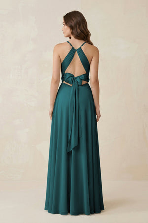Halter A - Line Chiffon Bridesmaid Dress With Slit in Pine - KISS BRIDAL Bridesmaid Dresses