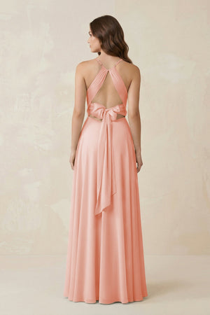 Halter A - Line Chiffon Bridesmaid Dress With Slit in Rose Petal - KISS BRIDAL Bridesmaid Dresses