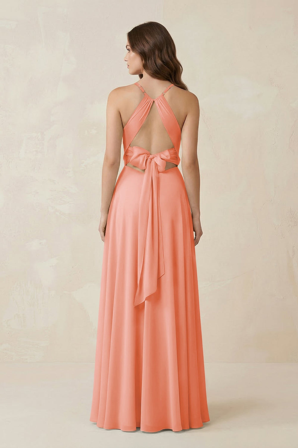 Halter A - Line Chiffon Bridesmaid Dress With Slit in Rosette - KISS BRIDAL Bridesmaid Dresses
