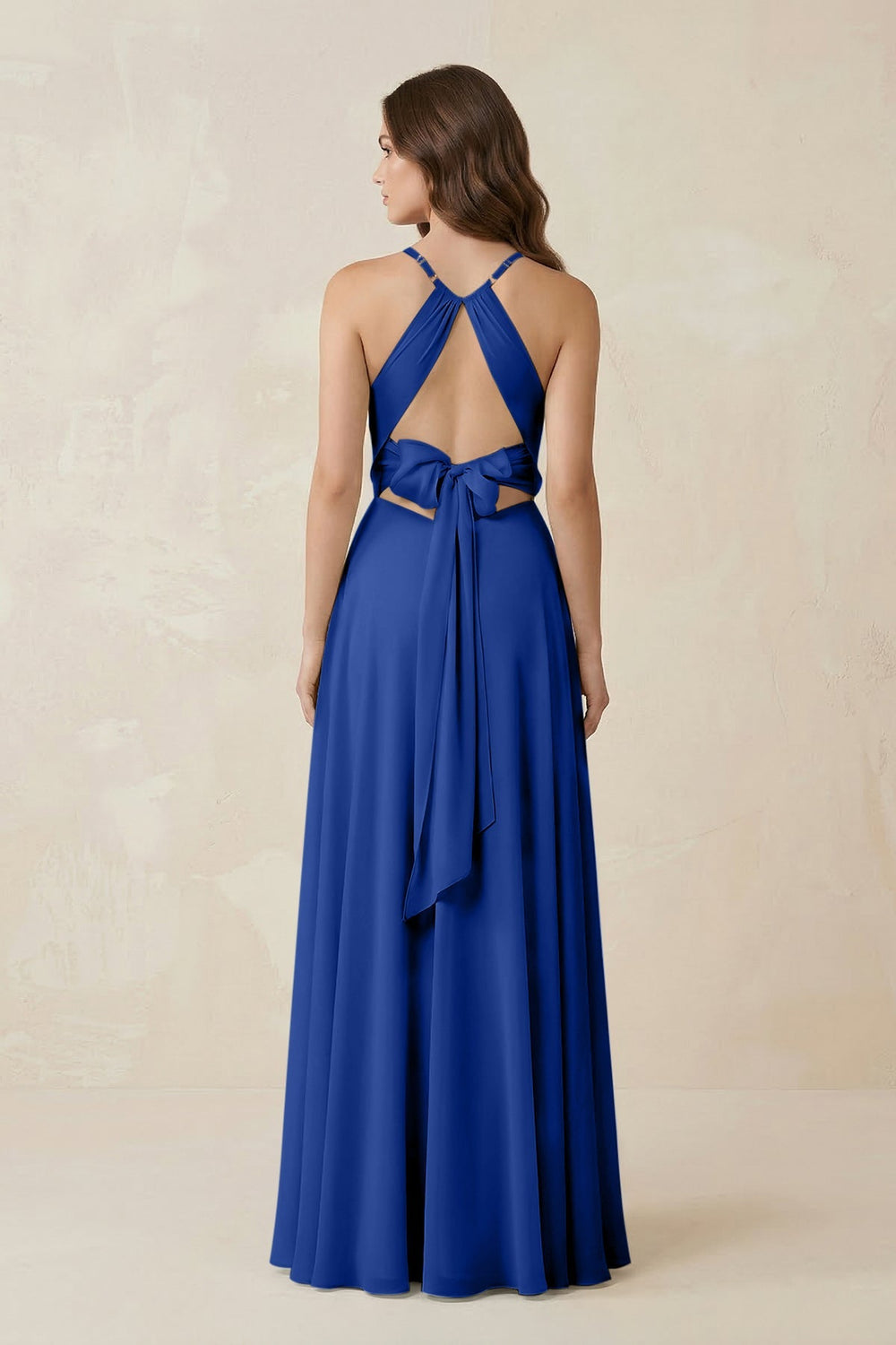 Halter A - Line Chiffon Bridesmaid Dress With Slit in Royal Blue - KISS BRIDAL Bridesmaid Dresses