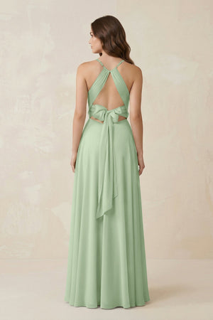 Halter A - Line Chiffon Bridesmaid Dress With Slit in Sage - KISS BRIDAL Bridesmaid Dresses
