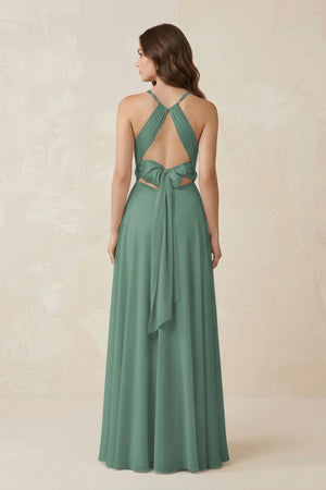 Halter A-Line Chiffon Bridesmaid Dress With Slit in Sea Glass (2) | KISSBRIDAL
