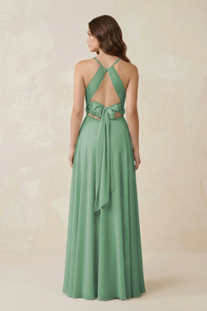 Halter A - Line Chiffon Bridesmaid Dress With Slit in Sea Glass - KISS BRIDAL Bridesmaid Dresses