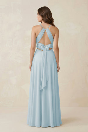 Halter A-Line Chiffon Bridesmaid Dress With Slit in Sky Blue (2) | KISSBRIDAL