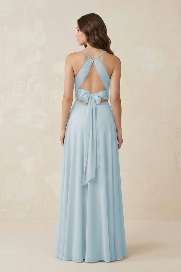 Halter A-Line Chiffon Bridesmaid Dress With Slit in Sky Blue (2) | KISSBRIDAL