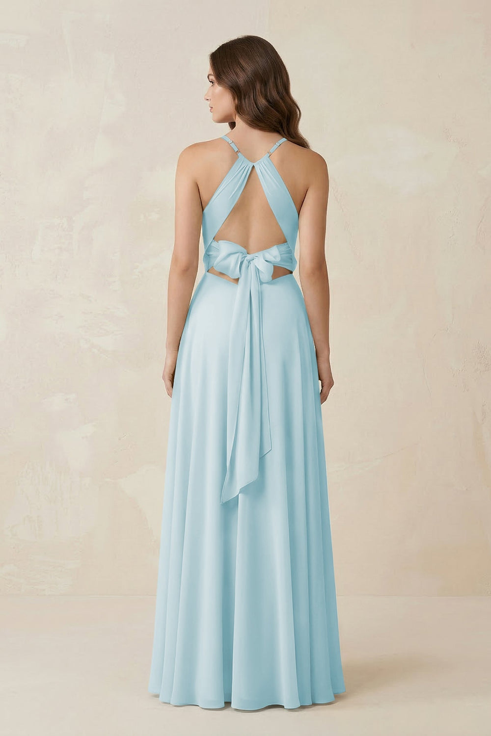 Halter A - Line Chiffon Bridesmaid Dress With Slit in Sky Blue - KISS BRIDAL Bridesmaid Dresses