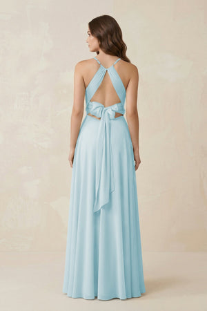 Halter A - Line Chiffon Bridesmaid Dress With Slit in Sky Blue - KISS BRIDAL Bridesmaid Dresses