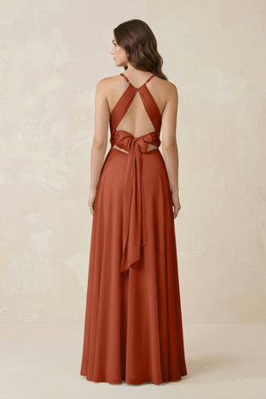 Halter A - Line Chiffon Bridesmaid Dress With Slit in Spice - KISS BRIDAL Bridesmaid Dresses