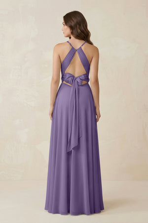 Halter A-Line Chiffon Bridesmaid Dress With Slit in Tahiti (2) | KISSBRIDAL