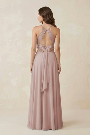 Halter A-Line Chiffon Bridesmaid Dress With Slit in Toffee (2) | KISSBRIDAL
