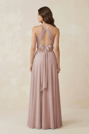 Halter A - Line Chiffon Bridesmaid Dress With Slit in Toffee - KISS BRIDAL Bridesmaid Dresses