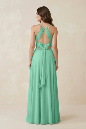 Halter A - Line Chiffon Bridesmaid Dress With Slit in Turquoise - KISS BRIDAL Bridesmaid Dresses
