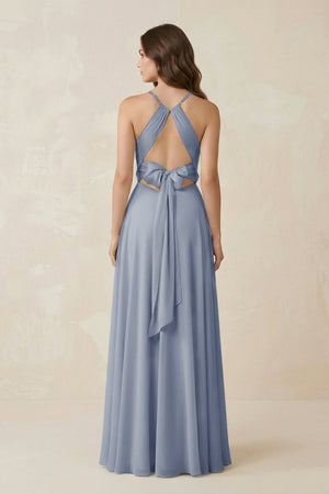 Halter A - Line Chiffon Bridesmaid Dress With Slit in Twilight - KISS BRIDAL Bridesmaid Dresses