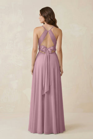 Halter A-Line Chiffon Bridesmaid Dress With Slit in Vintage Mauve (2) | KISSBRIDAL