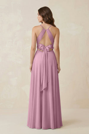 Halter A - Line Chiffon Bridesmaid Dress With Slit in Vintage Mauve - KISS BRIDAL Bridesmaid Dresses