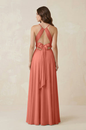 Halter A - Line Chiffon Bridesmaid Dress With Slit in Wild Rose - KISS BRIDAL Bridesmaid Dresses