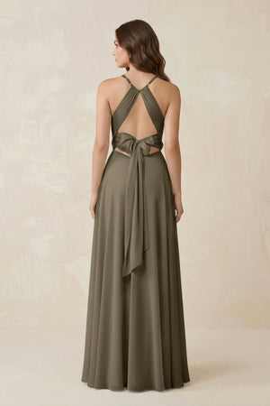 Halter A - Line Chiffon Bridesmaid Dress With Slit in Willow Green - KISS BRIDAL Bridesmaid Dresses