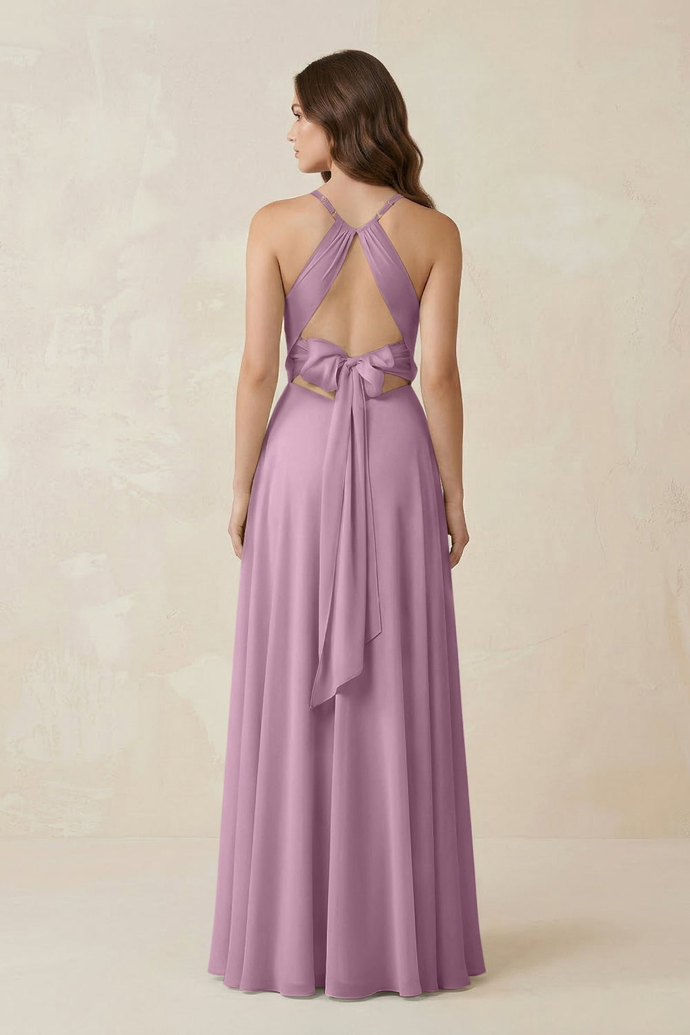 Halter A - Line Chiffon Bridesmaid Dress With Slit in Wisteria - KISS BRIDAL Bridesmaid Dresses