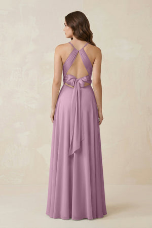 Halter A - Line Chiffon Bridesmaid Dress With Slit in Wisteria - KISS BRIDAL Bridesmaid Dresses