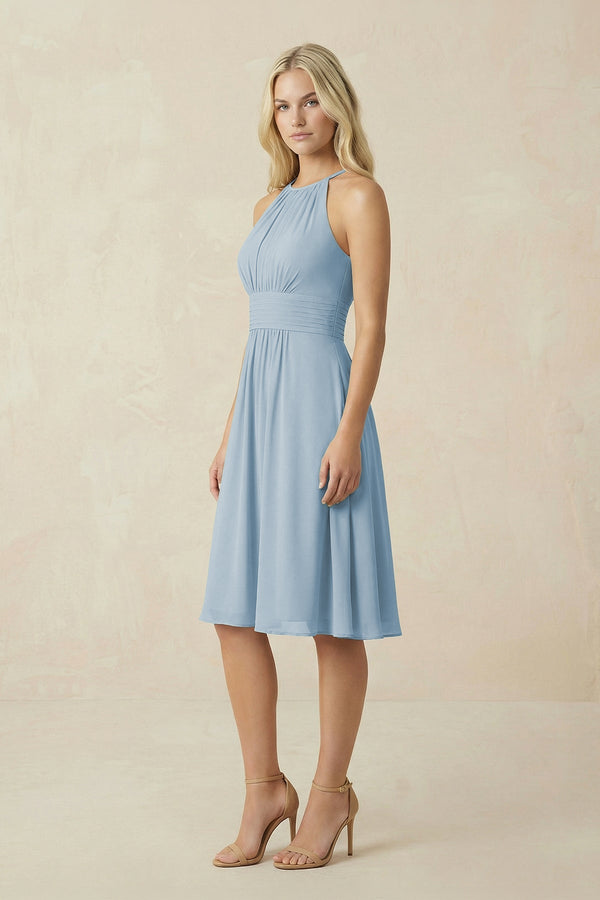 Halter A - Line Chiffon Midi Bridesmaid Dress - SHE IS ME Bridesmaid Dresses