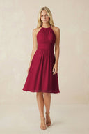 Halter A - Line Chiffon Midi Bridesmaid Dress in Berry - SHE IS ME Bridesmaid Dresses