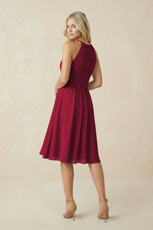 Halter A - Line Chiffon Midi Bridesmaid Dress in Berry - SHE IS ME Bridesmaid Dresses