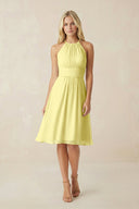 Halter A - Line Chiffon Midi Bridesmaid Dress in Buttercup - SHE IS ME Bridesmaid Dresses