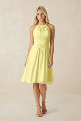 Halter A - Line Chiffon Midi Bridesmaid Dress in Buttercup - KISS BRIDAL Bridesmaid Dresses