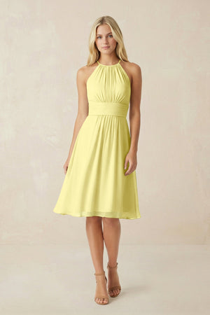 Halter A - Line Chiffon Midi Bridesmaid Dress in Buttercup - SHE IS ME Bridesmaid Dresses