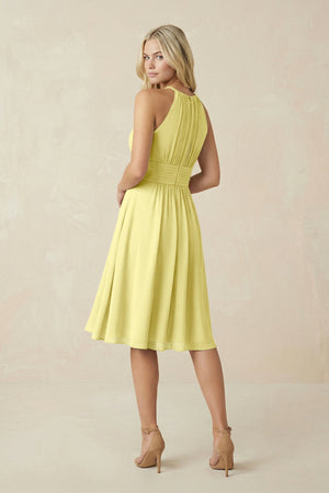 Halter A - Line Chiffon Midi Bridesmaid Dress in Buttercup - SHE IS ME Bridesmaid Dresses