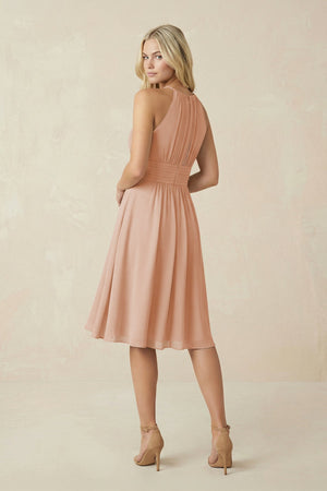 Halter A - Line Chiffon Midi Bridesmaid Dress in Champagne Rose - SHE IS ME Bridesmaid Dresses
