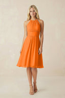 Halter A - Line Chiffon Midi Bridesmaid Dress in Cinnamon - SHE IS ME Bridesmaid Dresses