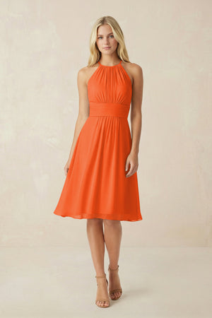Halter A-Line Chiffon Midi Bridesmaid Dress in Cinnamon | KISSBRIDAL