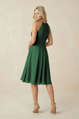 Halter A - Line Chiffon Midi Bridesmaid Dress in Dark Green - SHE IS ME Bridesmaid Dresses