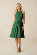 Halter A - Line Chiffon Midi Bridesmaid Dress in Dark Green - SHE IS ME Bridesmaid Dresses