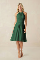 Halter A-Line Chiffon Midi Bridesmaid Dress in Dark Green | KISSBRIDAL