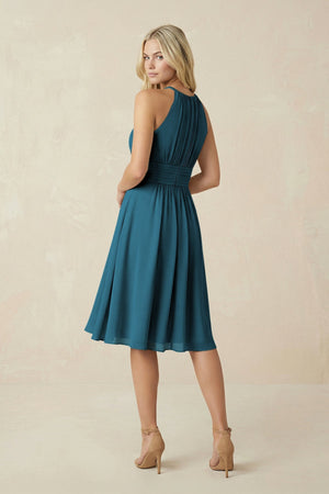 Halter A - Line Chiffon Midi Bridesmaid Dress in Dark Teal - SHE IS ME Bridesmaid Dresses