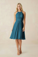 Halter A - Line Chiffon Midi Bridesmaid Dress in Dark Teal - SHE IS ME Bridesmaid Dresses
