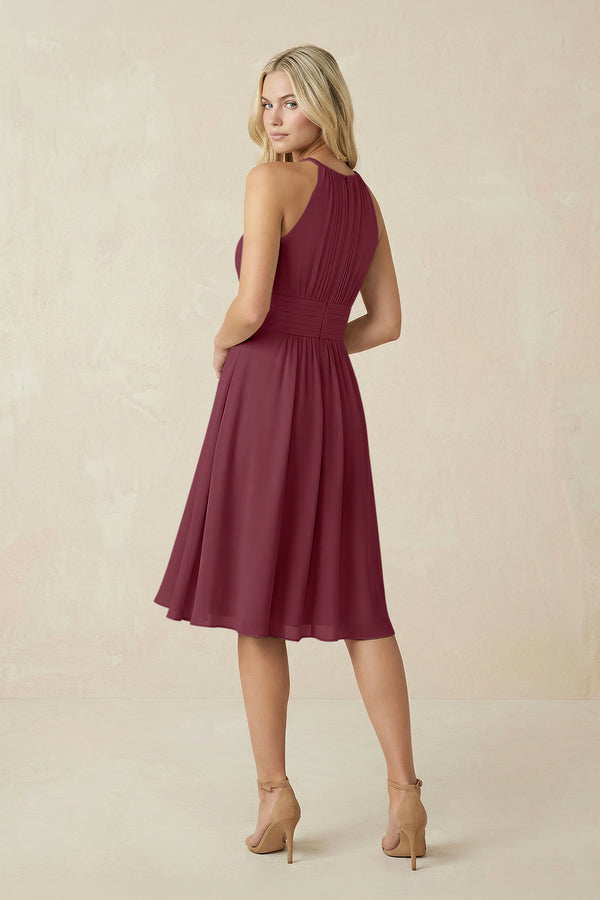 Halter A-Line Chiffon Midi Bridesmaid Dress in Desert Rose (2) | KISSBRIDAL