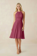 Halter A - Line Chiffon Midi Bridesmaid Dress in Desert Rose - SHE IS ME Bridesmaid Dresses