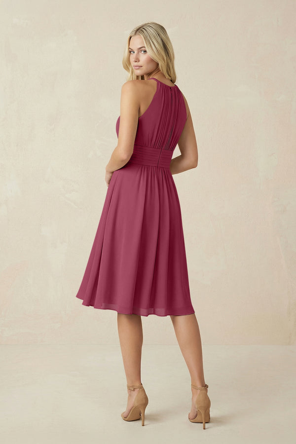 Halter A - Line Chiffon Midi Bridesmaid Dress in Desert Rose - SHE IS ME Bridesmaid Dresses
