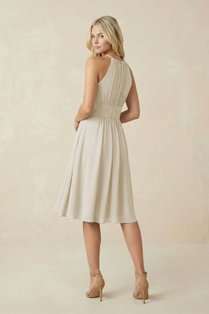 Halter A - Line Chiffon Midi Bridesmaid Dress in Dove Gray - SHE IS ME Bridesmaid Dresses