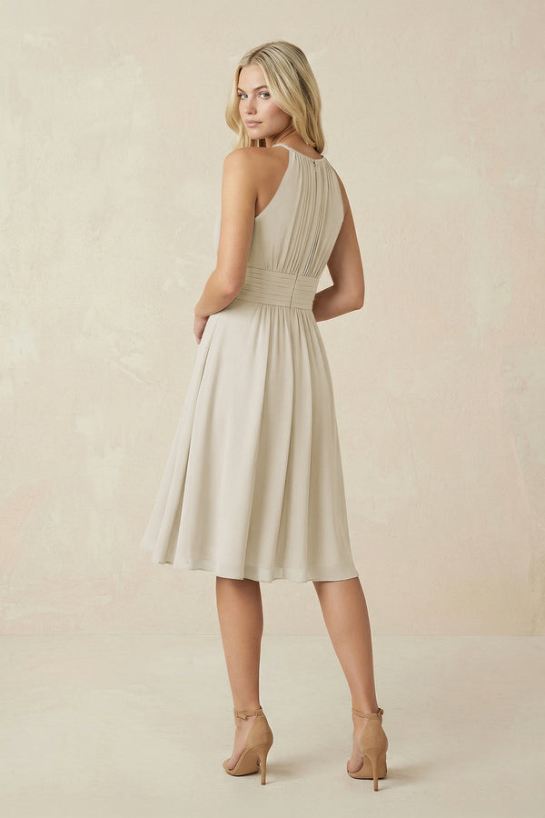Halter A - Line Chiffon Midi Bridesmaid Dress in Dove Gray - SHE IS ME Bridesmaid Dresses